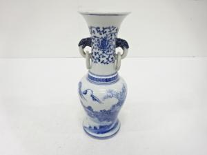 染付　山水　耳付花生